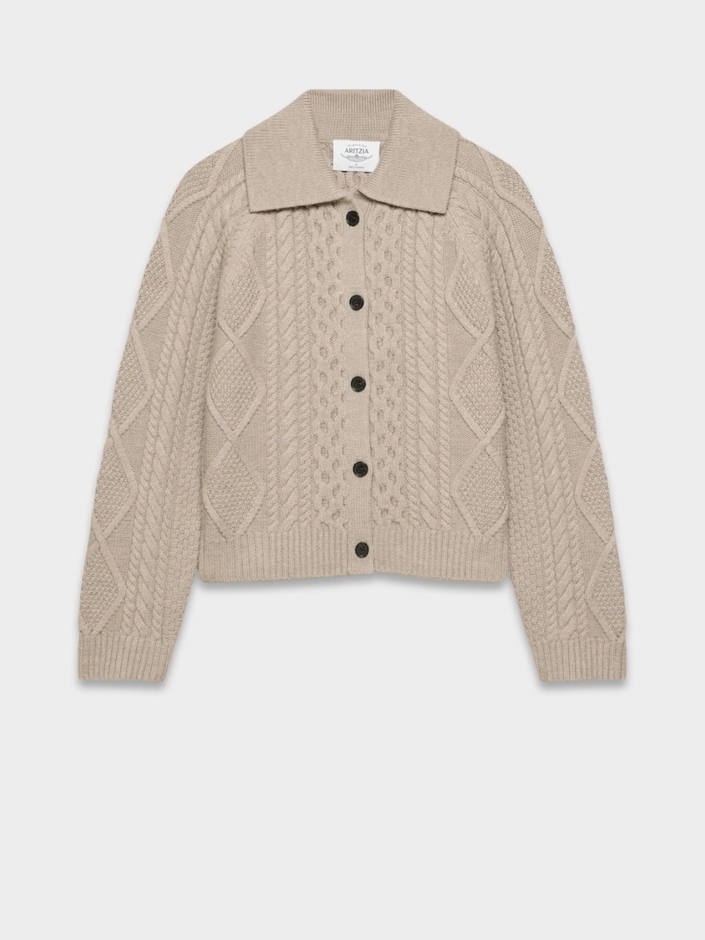 Aritzia Heritage Knit Merino Wool Collar Cardigan - heather nomad taupe